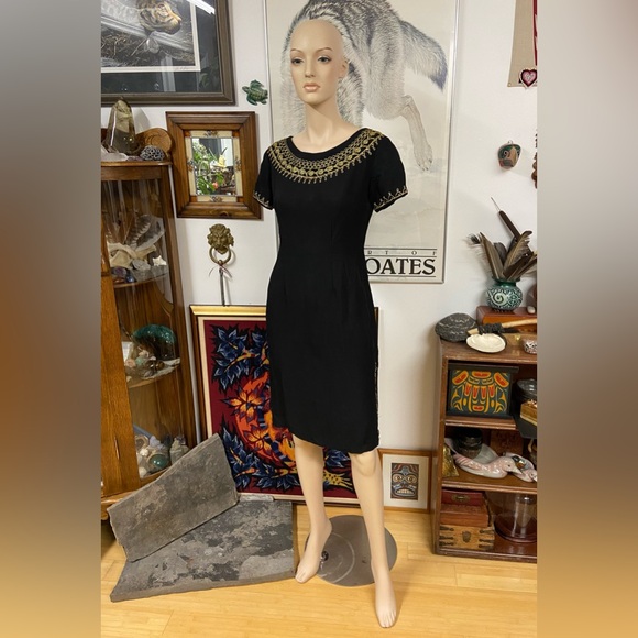 Black Handmade Dress with Metallic Embroidered Details - Picture 7 of 12